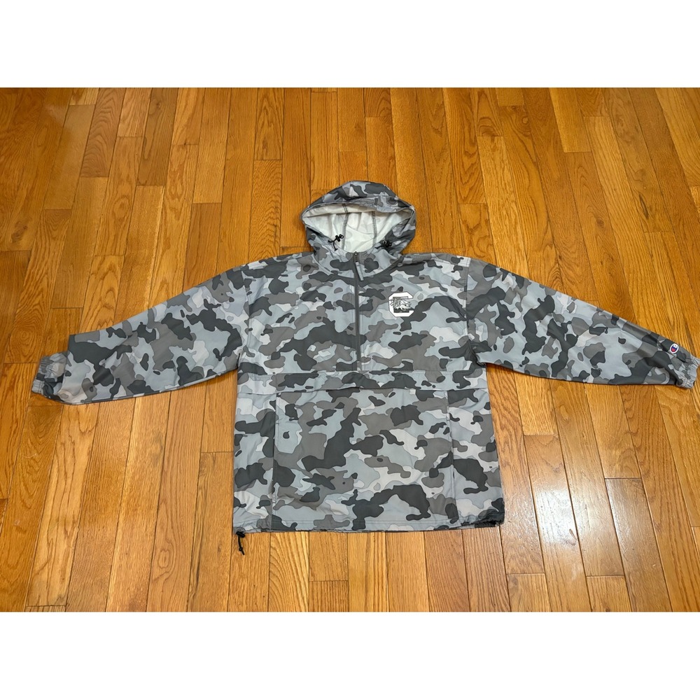 Champion South Carolina Gamecocks Mens Large Grey Camo Quarter Zip Anorak Jacket - Picture 6 of 7